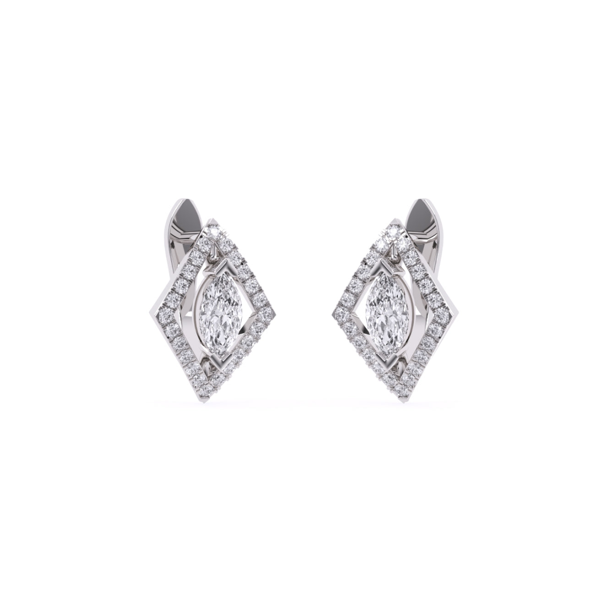 Marquise Halo Stud Bali Diamond Earrings